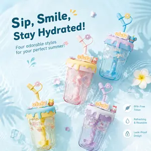 Disney Ufufy flower-patterned stirring straw cup/water tumbler featuring Minnie & Winnie Bear—stylish summer leisure essential; great gift idea #SummerVibes