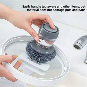 Automatic Liquid Dispensing & Thickening Press-Type Long-Handled Multifunctional Kitchen Cleaning Brush for Pots