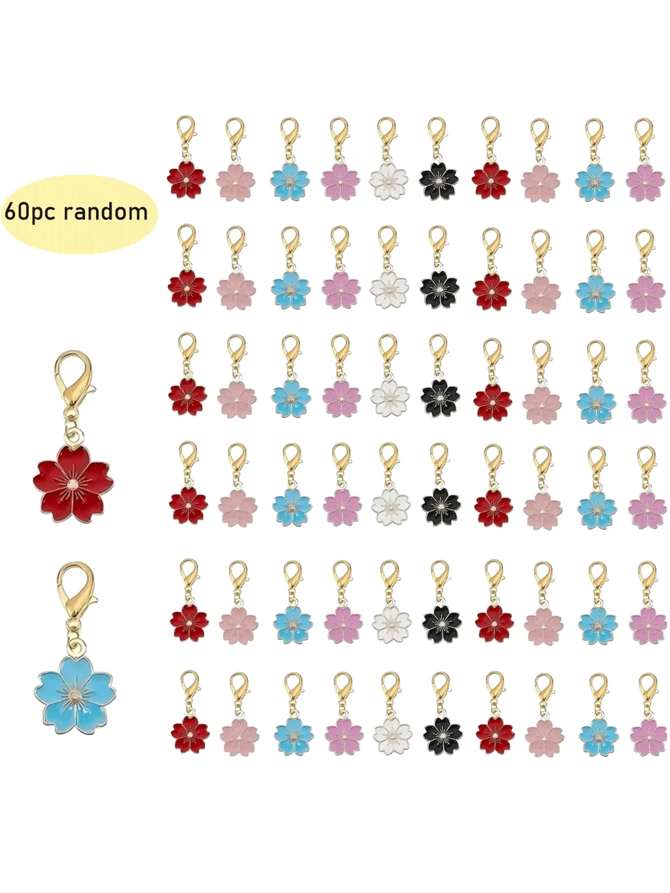 60 Piece Mixed Color Alloy Drop Small Flower Universal Buckle Pendant DIY Clothing Keychain Bag Decoration Accessories Jewelry Charms Vintage Charm Charm Accessory