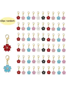 60 Piece Mixed Color Alloy Drop Small Flower Universal Buckle Pendant DIY Clothing Keychain Bag Decoration Accessories Jewelry Charms