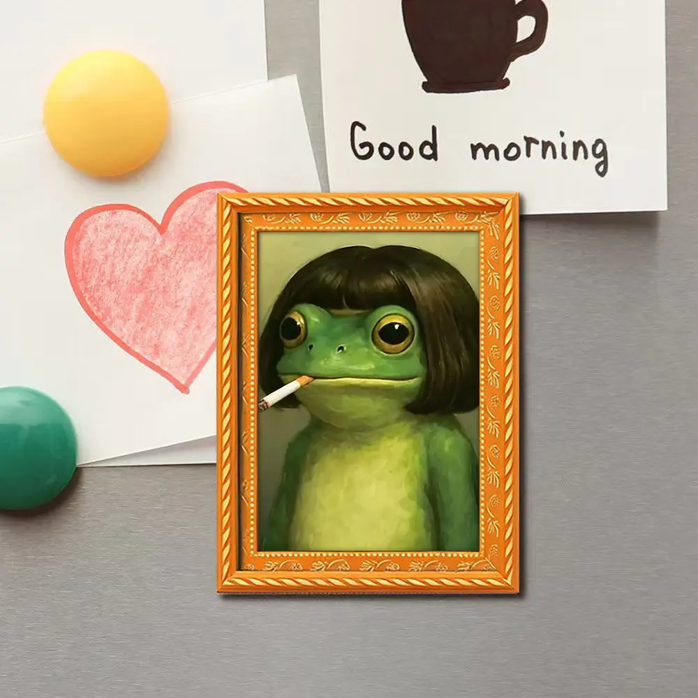 Mini Frame Shaped Long Hair Frog Refrigerator Magnet, Elegant Decorative Home Decor Gift, Fun Fake Wig Frog Element, Perfect Holiday Present, Funny Frog Magnet