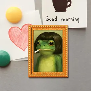 Mini Frame Shaped Long Hair Frog Refrigerator Magnet, Elegant Decorative Home Decor Gift, Fun Fake Wig Frog Element, Perfect Holiday Present, Funny Frog Magnet
