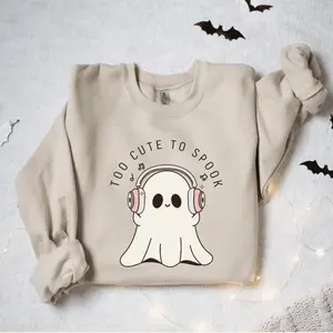 Too Cute To Spook Halloween Sweatshirt Halloween Cute Ghosts Gift Coquette Tee Pink Ghoul T-Shir Hoodied Breathable Cotton Hoodies