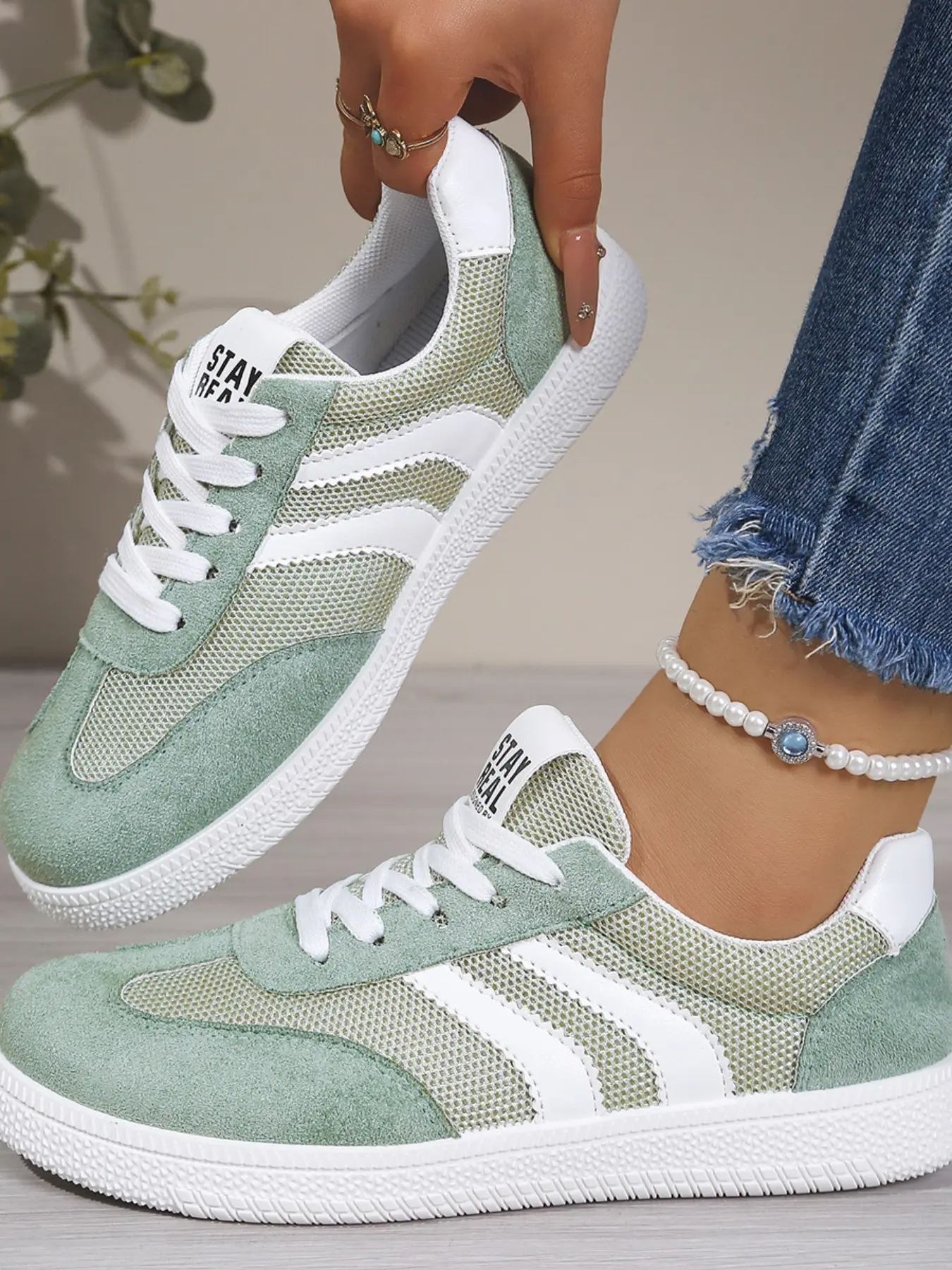2026 New Colorblock Shoes, Breathable Mesh Retro Low Top Casual Sneakers, PU Leather & Rubber Sole, Comfortable & Lightweight Design