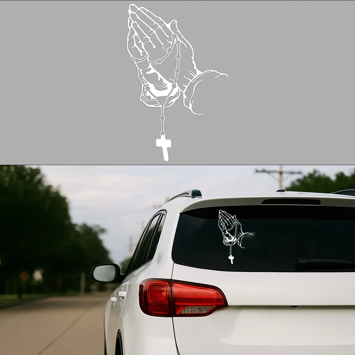 Praying Hands Figure Car Decal - Premium Waterproof Vinyl Decorative Die-Cut Cutouts, Peel-and-Stick Body Panel Decals Car Stickers, Easy-Application Long-Wearing Outdoor Truck Automotive Exterior Accessory