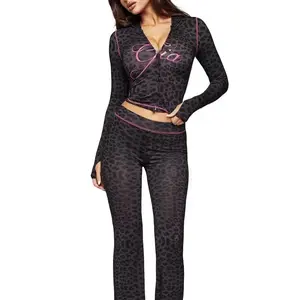 Women's Luxury Two Piece Pants Set -  Hooded Crop Top & High Waist Leggings - Comfortable & Stylish Womenswear Trend Style