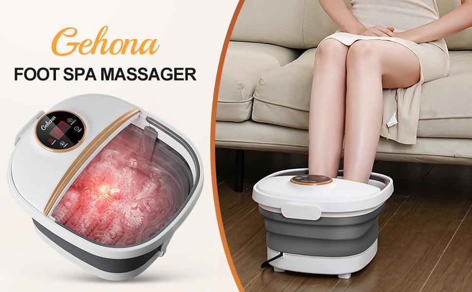 Gehona Collapsible Foot Spa Bath with Heat Foot Massager 1000-1500ml Leak Protector Temperature Control Bubbles Red Light Timer Feet Spa Tub Soaker Set - Home Goods