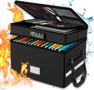 Fireproof Document Box with Lock, 2 Layer Fire Proof File Box for Documents with Handle, Portable  Office Fire Safe Document Box for Hanging Letter/Legal Folder/Certificate