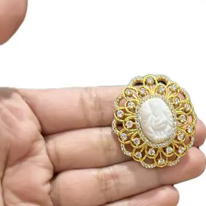 Adjustable AD Goldplated Finger Ring with Traditional Ganesha Motif, Intricate Design, Shiny Finish