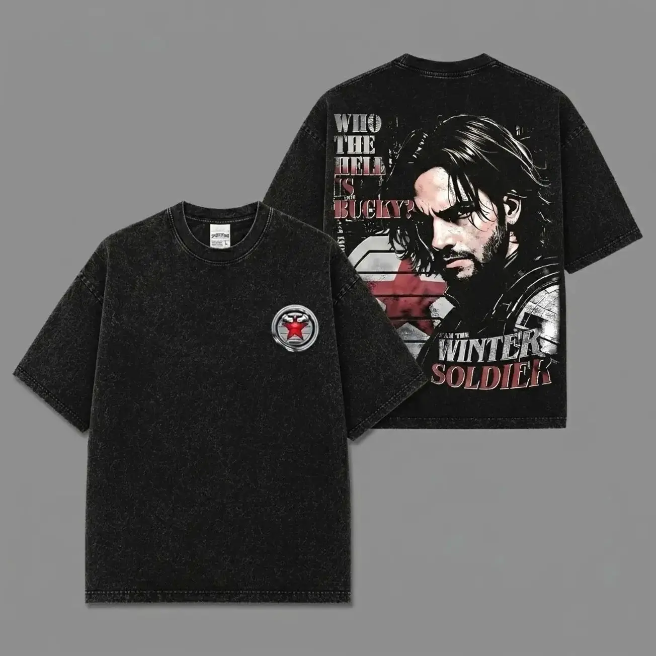 Winter Soldier Inspired Oversized Black Graphic T-Shirt, Vintage Movie Actor Fan Tee, The Bucky Barnes Shirt, Y2K Comic Style Streetwear Top, Black Cotton Unisex Tee, Retro Superhero Inspired Shirt, Gift for Movie Fans TUL