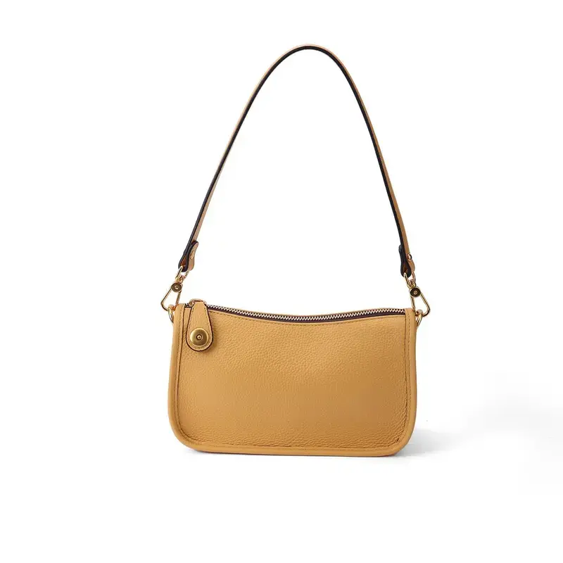 Mini Baguette Bag Trending Y2K Vintage Lemon Yellow Genuine Leather Underarm Crossbody Purse SADI
