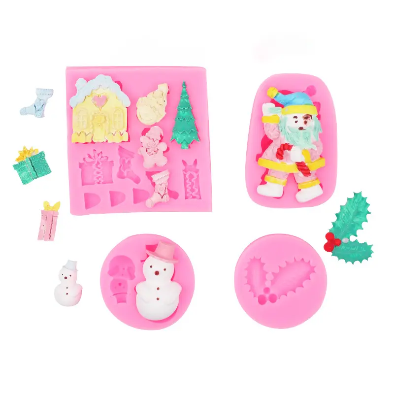 Silicone Christmas Tree Mold Snowman Chocolate Mold for DIY Cake Biscuit Baking Soap Dessert Decoration Resin Clay 4-piece Set Festive Creative Designs Easy to Use