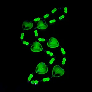 Solid Sterling Silver Vaseline Yellow & Pink Beaded Heart Necklace - 15 Inches