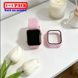 Apple Watch 41mm/45mm/46mm Protective Case, Tempered Glass Screen Protector, Ultra-Thin Shockproof Bumper, Adjustable Solo Loop Band