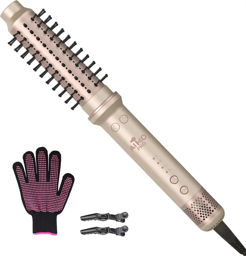 AIKO PRO 1.5 Inch Auto Rotating Curling Brush, Spinning Heated Thermal Round Brush Volumizer, 3 in 1 Ionic Hair Brush Styler for Long Medium Hair, 3 Temp Settings, 30S Fast Heat-Up, Dual Voltage