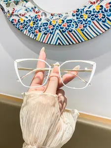 Women's Metal Square Cat Eye Glasses, High-End Sexy Trendy American Casual Style, Fashion Eyewear for College Commute Shopping Daily Use