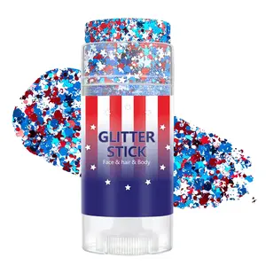 10 Pieces Independence Day Edition Red White Blue Glitter Sticks Cosmetic - Long Lasting, Waterproof, Holographic Large Sequin Design, Vivid Festival & Concert Decor, Patriotic July 4th Gift (Festive Party Accessory)