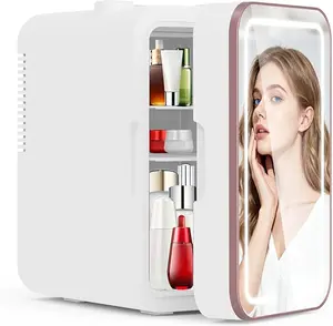 6L Compact Quiet Low Noise Operation Mini Fridge with LED Mirror, Portable Cooler & Warmer for Bedroom Dorm, White Household Skincare Makeup Cosmetics Refrigerator