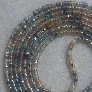 SOFT BEACH - Tie On Waist Beads - 45 to 60 inches Waistbeads - Blue Waistbeads - Sand Waistbeads - Beachy Waistbeads - Summer Waistbeads - Beaded Fashion Body Jewelry - Made By Venus Waistbeads Size Range