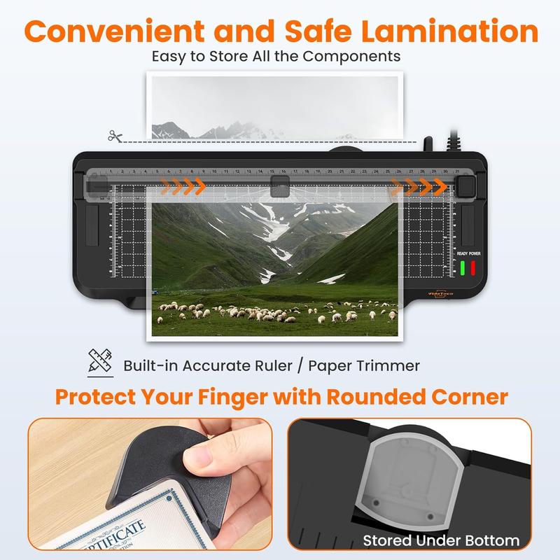 4 in 1 Laminator Machine 9-inch Laminating Machine,2-Min Preheat,Thermal Cold Laminator with Laminating Sheets 20 count,Built-in Paper ,Corner Rounder,Lamination for  School