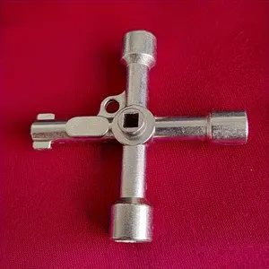 Multifunctional Durable High Carbon Steel Key Wrench, 4-Way Versatile Tool for Electrical Cabinets, Elevators, Water Meter Valves, Cross Keys