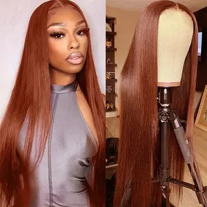 32 Inch Reddish Orange Lace Front Wigs Pre Plucked Long Straight Hair Wig Glueless Auburn Brown Colored Wigs Heat Resistant Fiber Hair Synthetic Lace