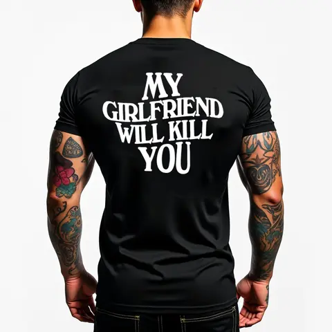 My Girlfriend Will Kll You Funny Relationship T-Shirt  Boyfriend Gift Couple Tee Valentine’s Day Unisex Short Sleeve Top Fit Clothing color shirt