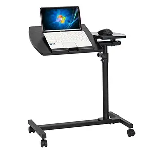 Adjustable Mobile Laptop Desk with Wheels Small Rolling Workstation for Home and School, Black Color Monitor Riser