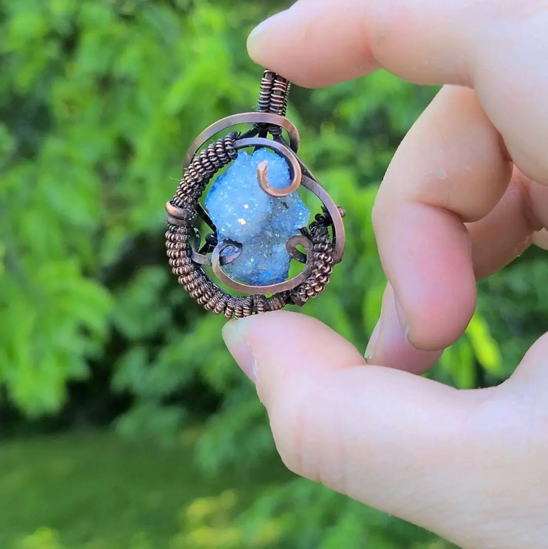 blue druzy quartz pendant