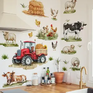 Farm Animal Pattern Wall Sticker, 4 Counts/set Self Adhesive Wall Decal, Wall Art Decorative Sticker for Home Living Room Bedroom, Ornaments
