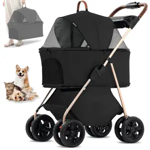 Pet Stroller, 3 in 1 Multifunction Pet Travel System,4 Wheel Foldable Pet Stroller with Storage Basket for Small Medium Dogs & Cats.