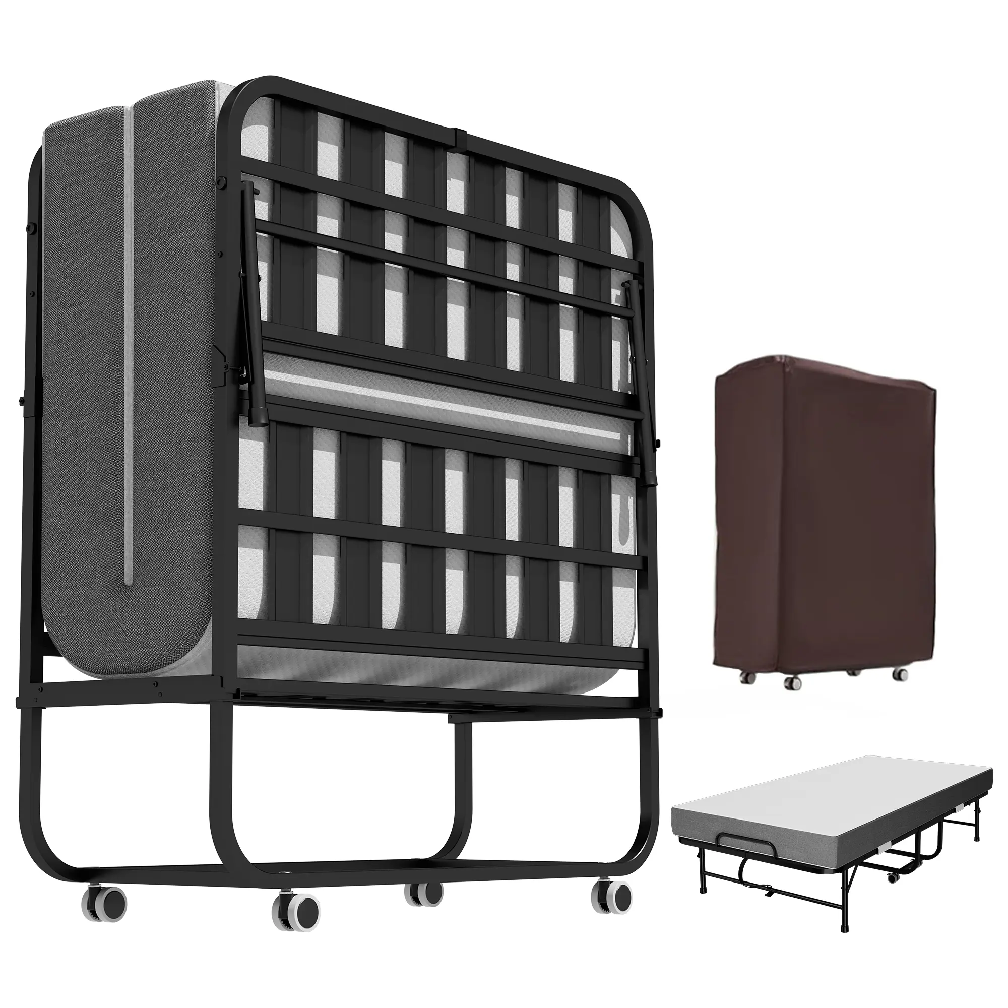 Portable Roll Away Folding Loft Bed with Mattress for Adults, 75"x38" Safe Indoor Furniture Bed