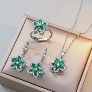 4PCS Bauhinia Jewelry Set, Earrings Ring Necklace for Women Blossom Jewelry Rotating Necklace Earrings Ring Set Accessories