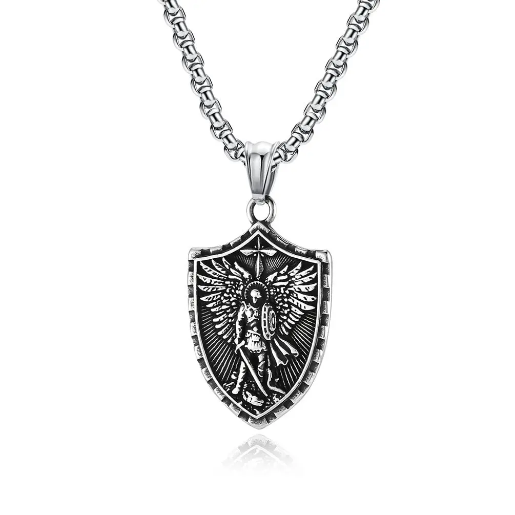 Stainless Steel Necklace for Men & Women, Saint Michael Archangel Shield Pendant, Spiritual Protection Amulet with 24-inch Chain, Unique Birthday Jewelry Gift, Exquisite Jewelry Gift, Happy Birthday, Mens Gifts
