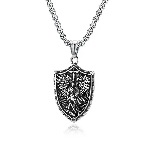 Unisex Stainless Steel Archangel Saint Michael Armor Motif Pendant Necklace - 24 in Non Tarnish Chain, Spiritual Protection Amulet, Exquisite Jewelry Gift, Accessories for Women, Men's Jewelry