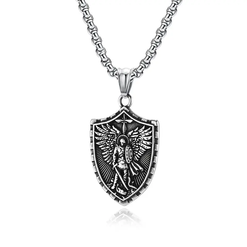 Unisex Stainless Steel Archangel Saint Michael Armor Motif Pendant Necklace - 24 in Non Tarnish Chain, Spiritual Protection Amulet, Exquisite Jewelry Gift, Accessories for Women, Men's Jewelry