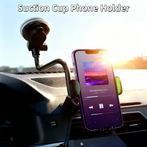 14" Gooseneck Car Phone Mount – Windshield & Dashboard Holder with Strong Suction Cup, Anti-Shake Stabilizer, One-Button Release – Compatible with iPhone 17/16/15/14 Samsung Android and All Smartphones