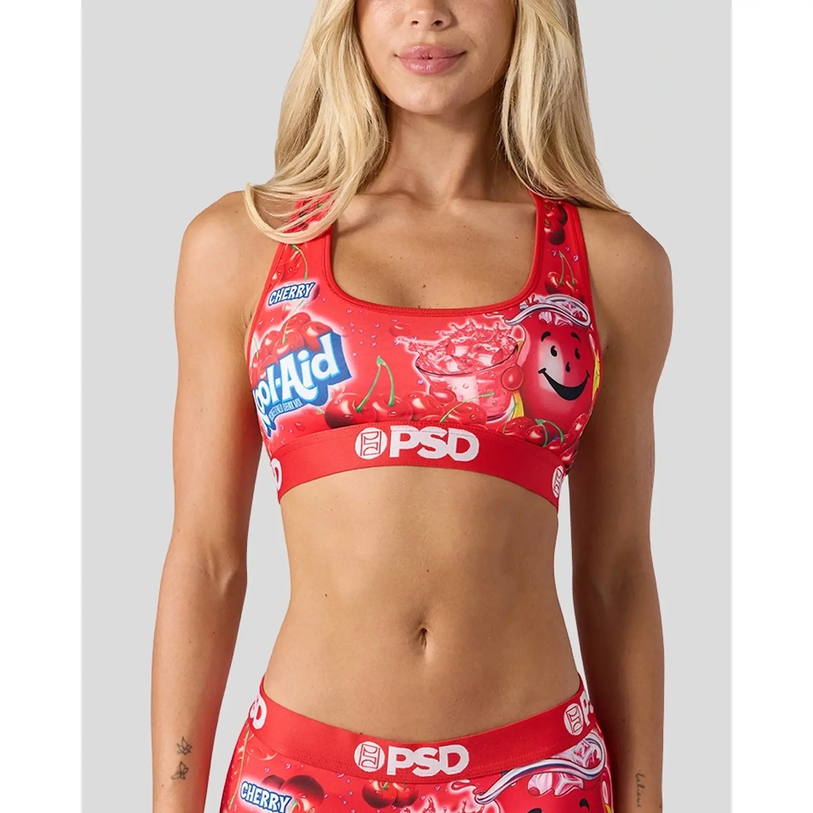 PSD Womens Kool Aid Cherry Racerback Sports Bra - Comfortable, Breathable, Ultra-light Fabric