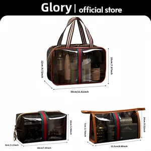 【3 Piece Set】Large Capacity Makeup Bag, 1 Count Waterproof Transparent Travel Organizer, Cosmetic Storage Bag for Toiletries & Cosmetics