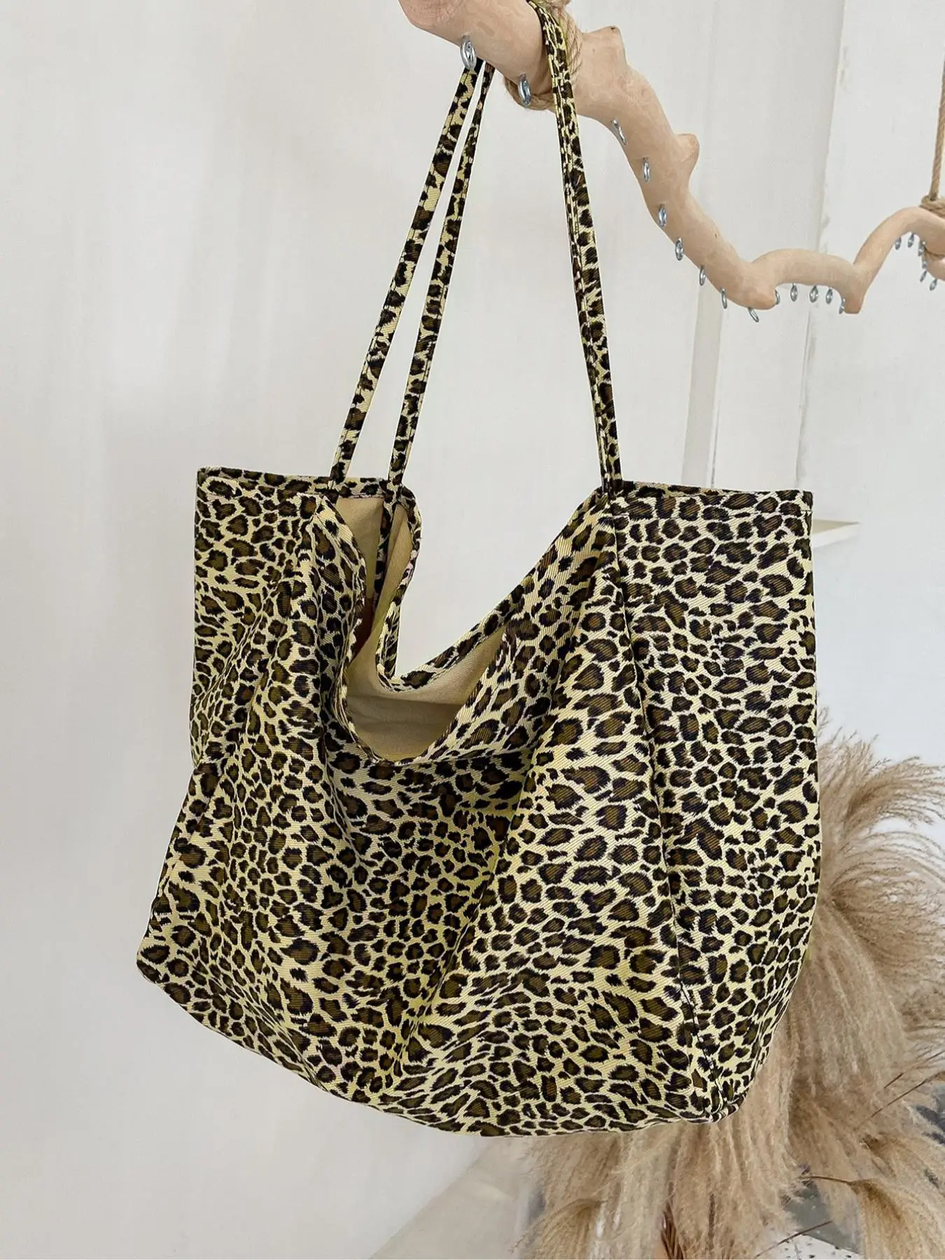 Women's Summer Fashion Leopard Pattern Canvas Vintage Tote Bag, Gifts for Her, Large Capacity Shoulder Bag for Daily Used & Work, Casual Trendy Versat