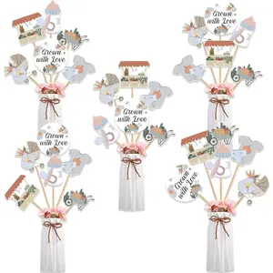 24 Pcs Locally Grown Baby Shower Decorations Grown with Love Centerpiece Sticks Farmers Market Party Decor Topper Fruit vegetable Background Decor for Girl Garden Farm Baby Shower Party Supplies