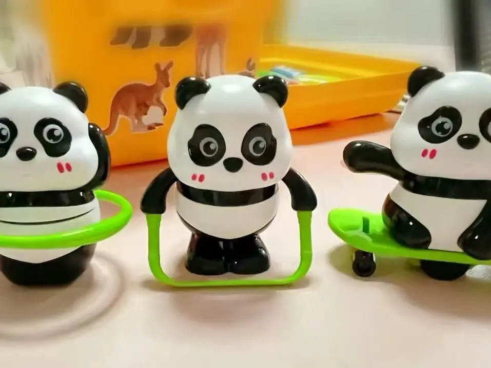 2-Set Wind-Up Sports Panda Toys - Skateboard, Hula Jump Rope Styles - Cute Birthday Gift for Novelty Popping & Jumping Toy Enthusiasts