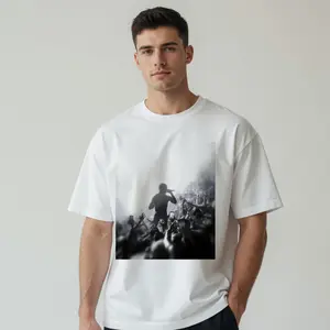 Retro Concert Photo Print T-Shirt, Crew Neck Short Sleeve Oversized Tee, Hip Hop Streetwear Casual Top for Summer, Daily Outfit