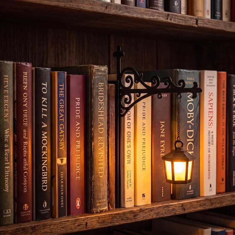 Warm LED Miniature Library Lantern - Hanging Decorative Bookshelf Lamp, Reading Nook Literary Decor, Halloween Decor Indoor