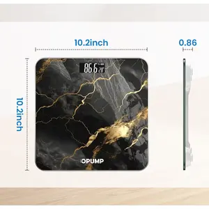 OPUMP black marble digital bathroom scale, high accuracy weight scale with backlit LED display,with three conversion units of KG, LB, ST Portable