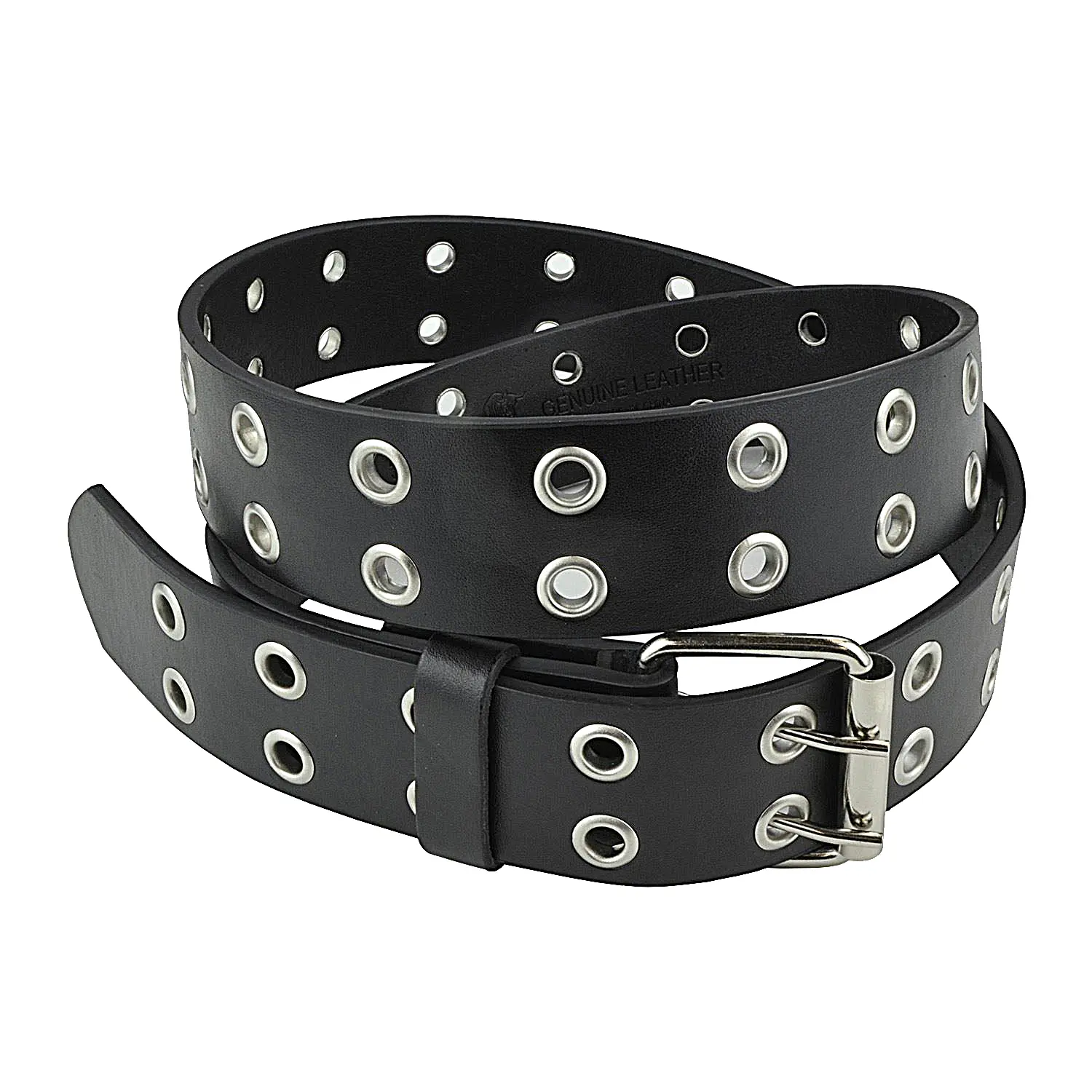Shop72 Unisex Adjustable Belt - Heavy-Duty PU Leather Belt for Women, Punk Style Accessory with Double Grommets, Stud Detail, Frame Buckle, Belts