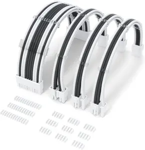 PSU Cables,PC  Extension Mod,Customized Easy Management Power Supply  - 1x24Pin ATX / 1x8 (4+4) Pin EPS / 2x8 (6+2) -Plated Pin GPU,RTX 4060 4070 Case,Gray White 4 Kits