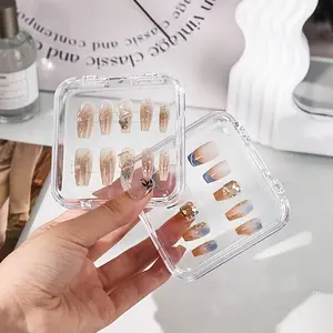 Transparent Flip-Top Nail Art Storage Box, Display Case for Finished Nails, Handmade Desktop Organizer, Manicure Tool Packaging