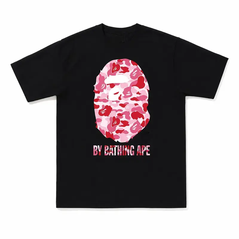 HOT 2026 Pathing-Ape Camo Pink Tee Short Sleeve Crew Neck Casual Summer T-Shirt with Iconic Ape Head Design and Plaid Pattern