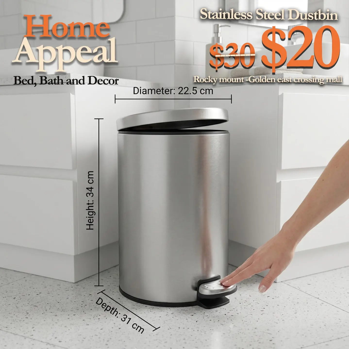 2 Gallon Stainless steel Dustbin